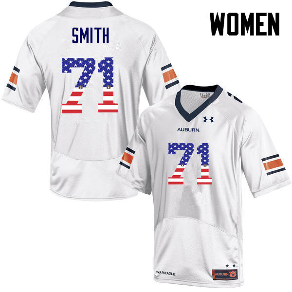Women #71 Braden Smith Auburn Tigers USA Flag Fashion College Football Jerseys-White - Click Image to Close